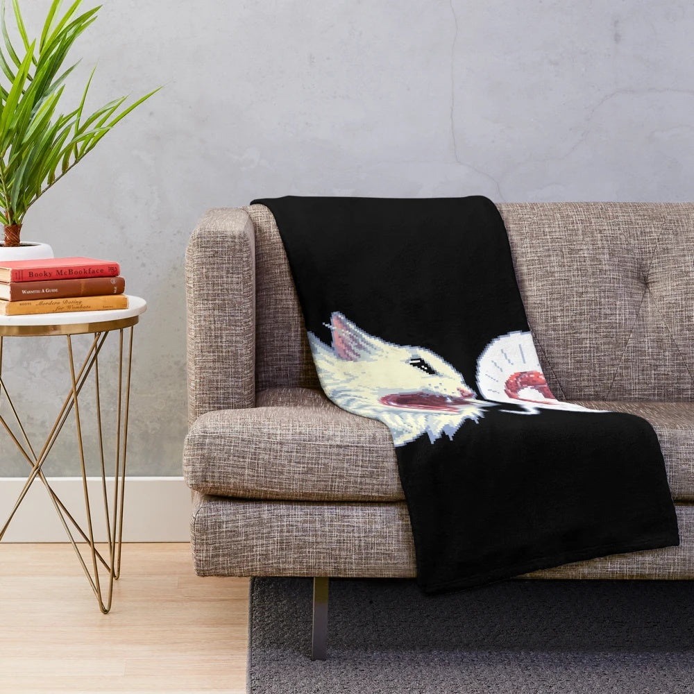 8-bit plush blanket with Thurston the viral cat meme design