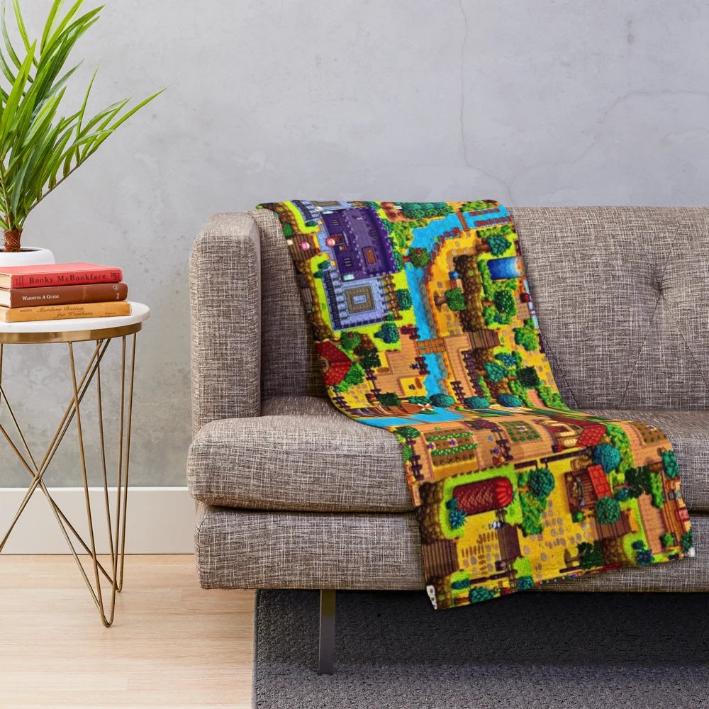 Stardew Valley 8-bit map plush blanket with cozy, pixelated design
