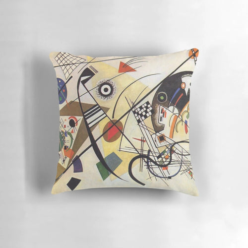 A high-quality pillow featuring Wassily Kandinsky's abstract painting "Transverse Lines" (1923)