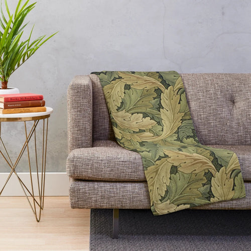 Acanthus patterned plush blanket with floral design inspired by William Morris