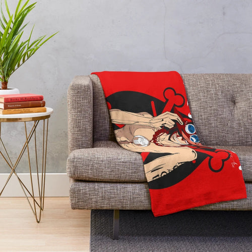 Ace Fire Fist inspired One Piece plush blanket with Mugiwara crew design
