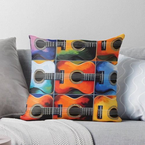 Acoustic guitar tile pillow with Andy Warhol-style guitar design