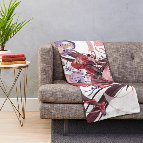 Soft and cozy plush blanket featuring the cute anime character Hu Tao from Genshin Impact