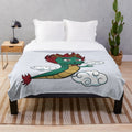 Anime-inspired chibi dragon plush blanket with red hair and kawaii design