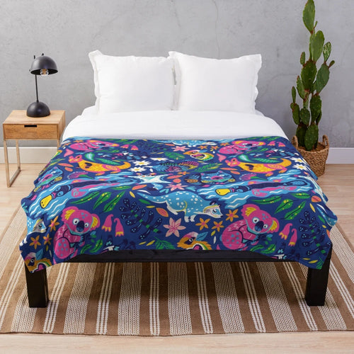 Decorative plush blanket featuring adorable Australian wildlife