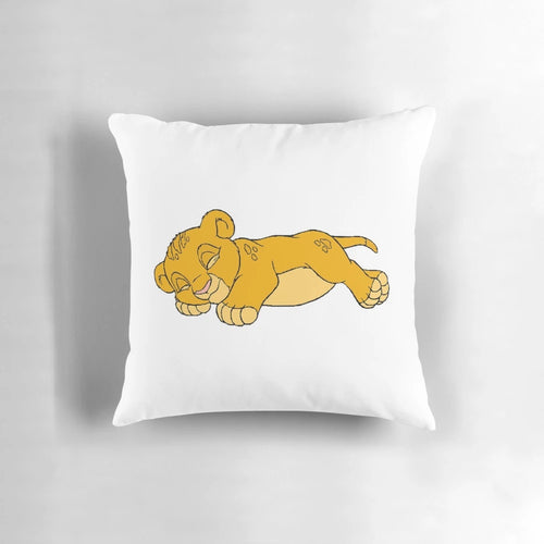 Soft, plush pillow featuring a sleeping cartoon version of the beloved character Simba from The Lion King.