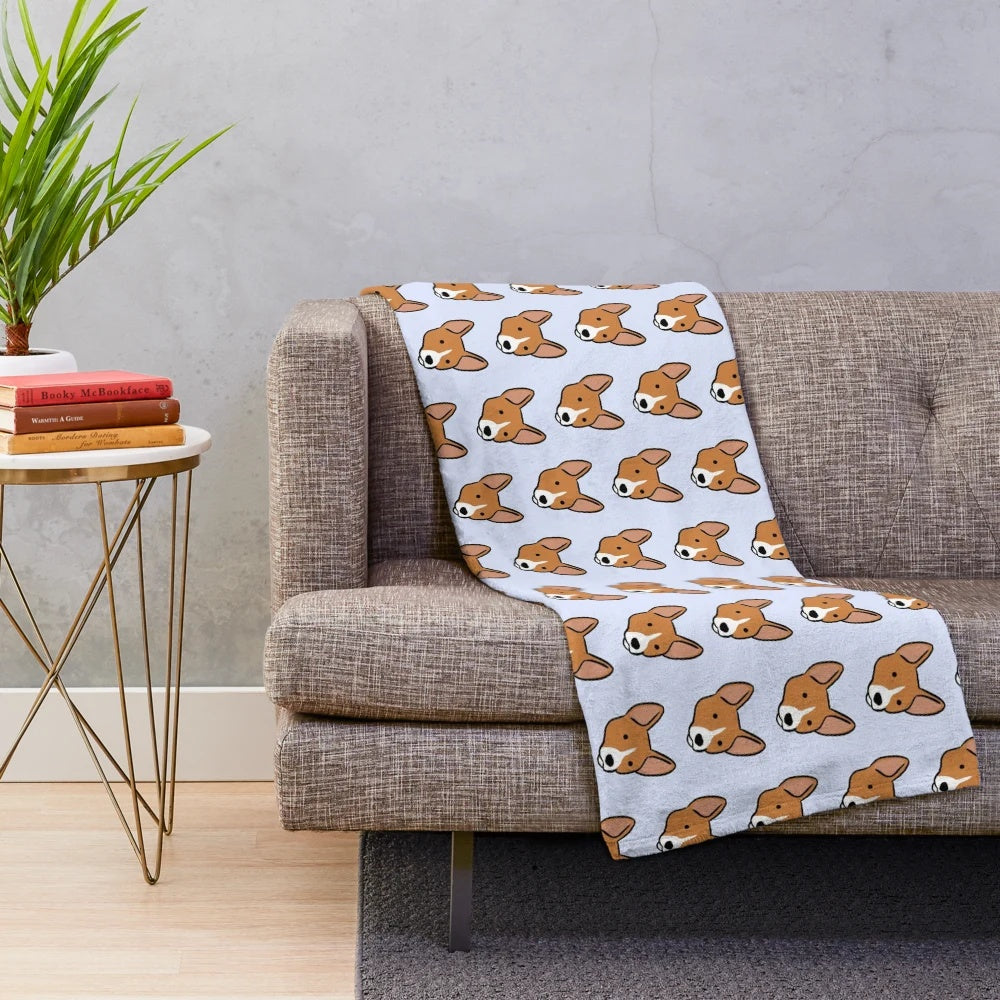 Cute cartoon illustration of a Basenji dog on a plush blanket