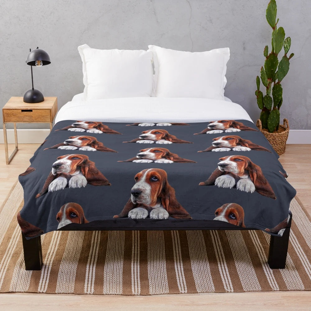 Basset hound plush blanket with a cute puppy design