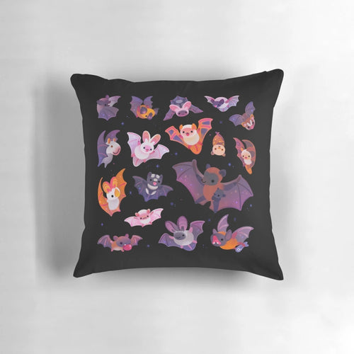 Dark-colored bat-themed decorative pillow for spooky home decor