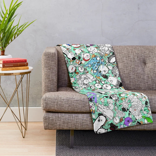 Battle Cats inspired plush blanket featuring cute cat characters