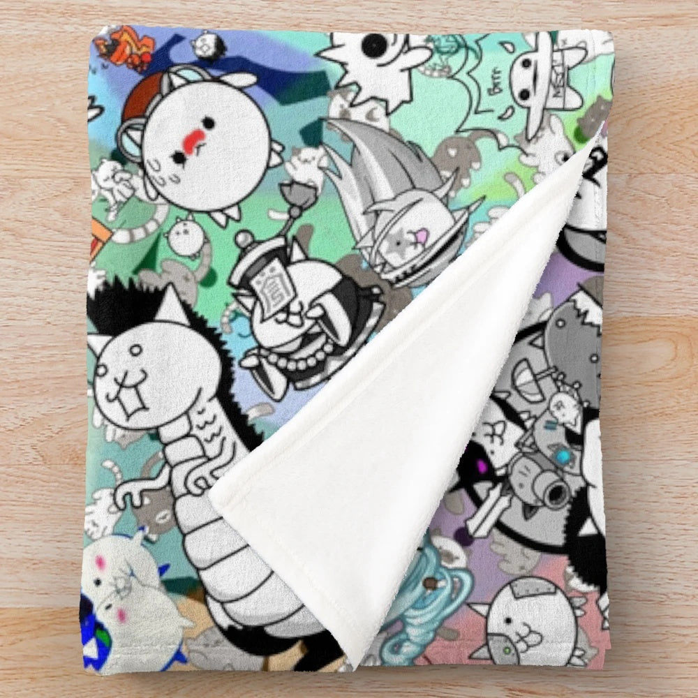 Battle Cats inspired plush blanket with cute cat design