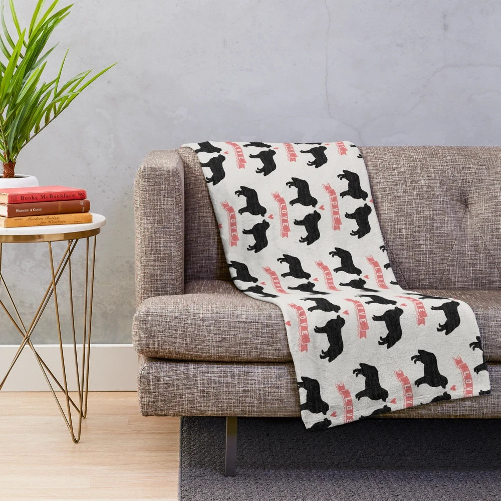 Bernese Mountain Dog Plush Blanket with Heart Silhouette Design