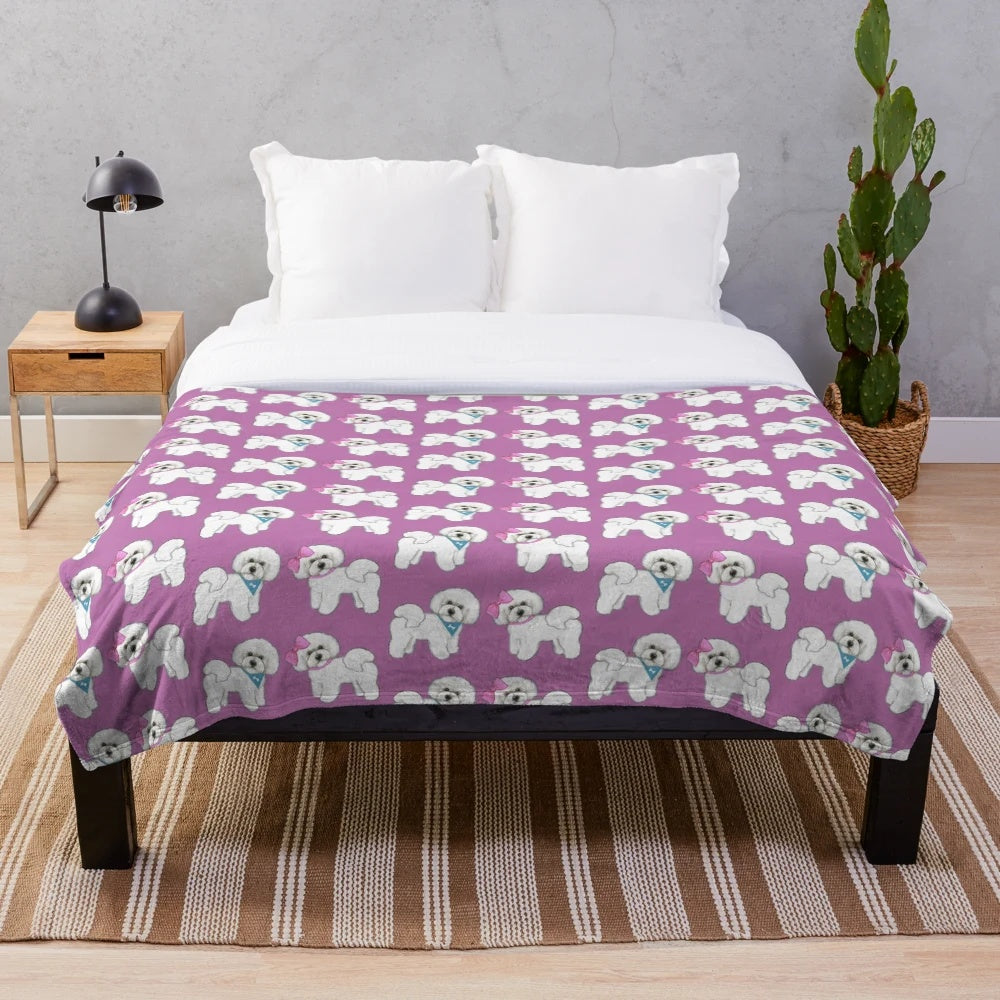 Bichon Frise dog breed plush blanket in purple color
