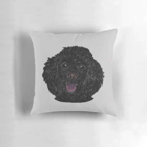 Soft, plush decorative pillow featuring a cute black poodle puppy