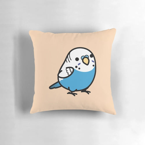 Cozy blue budgie pillow with a cute, kawaii design