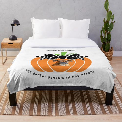 Boxer puppy in pumpkin patch design plush blanket