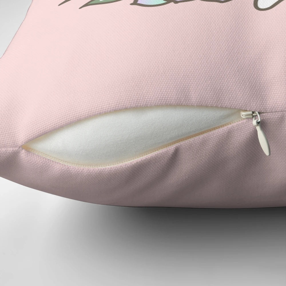 Bubu the guinea pig illustrated on a pink and green succulent-patterned pillow