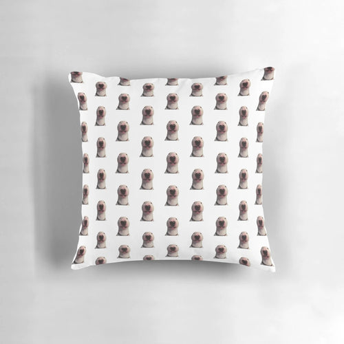Cute bull terrier meme throw pillow featuring Puppy Nelson
