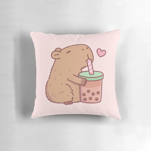 Cute capybara plush pillow with bubble tea or boba tea design