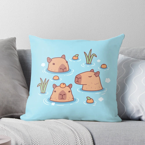 Cute capybaras chilling in a Japanese hot spring with oranges