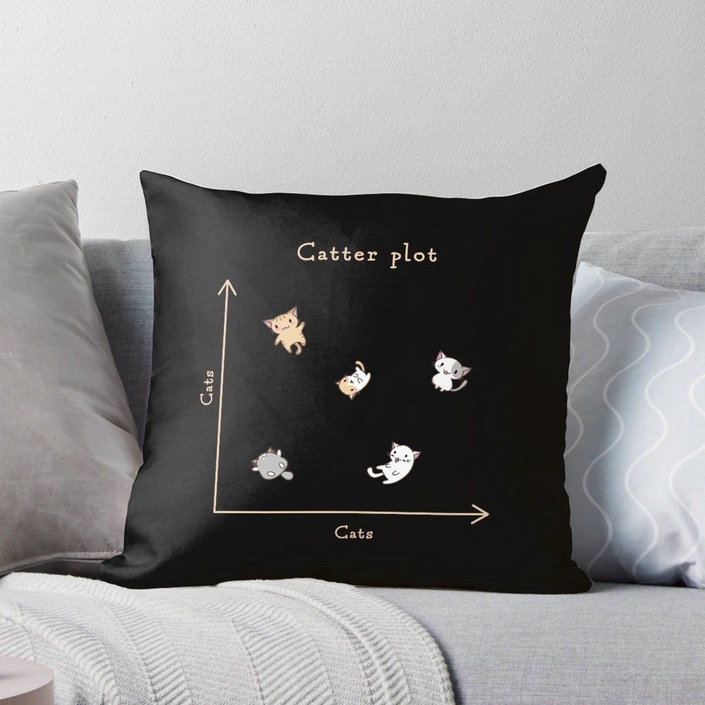 Cute chibi cat design pillow for data science and machine learning enthusiasts