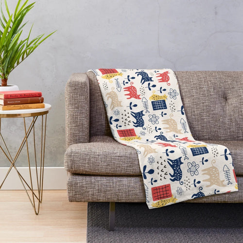 Cute cat illustration pattern plush blanket