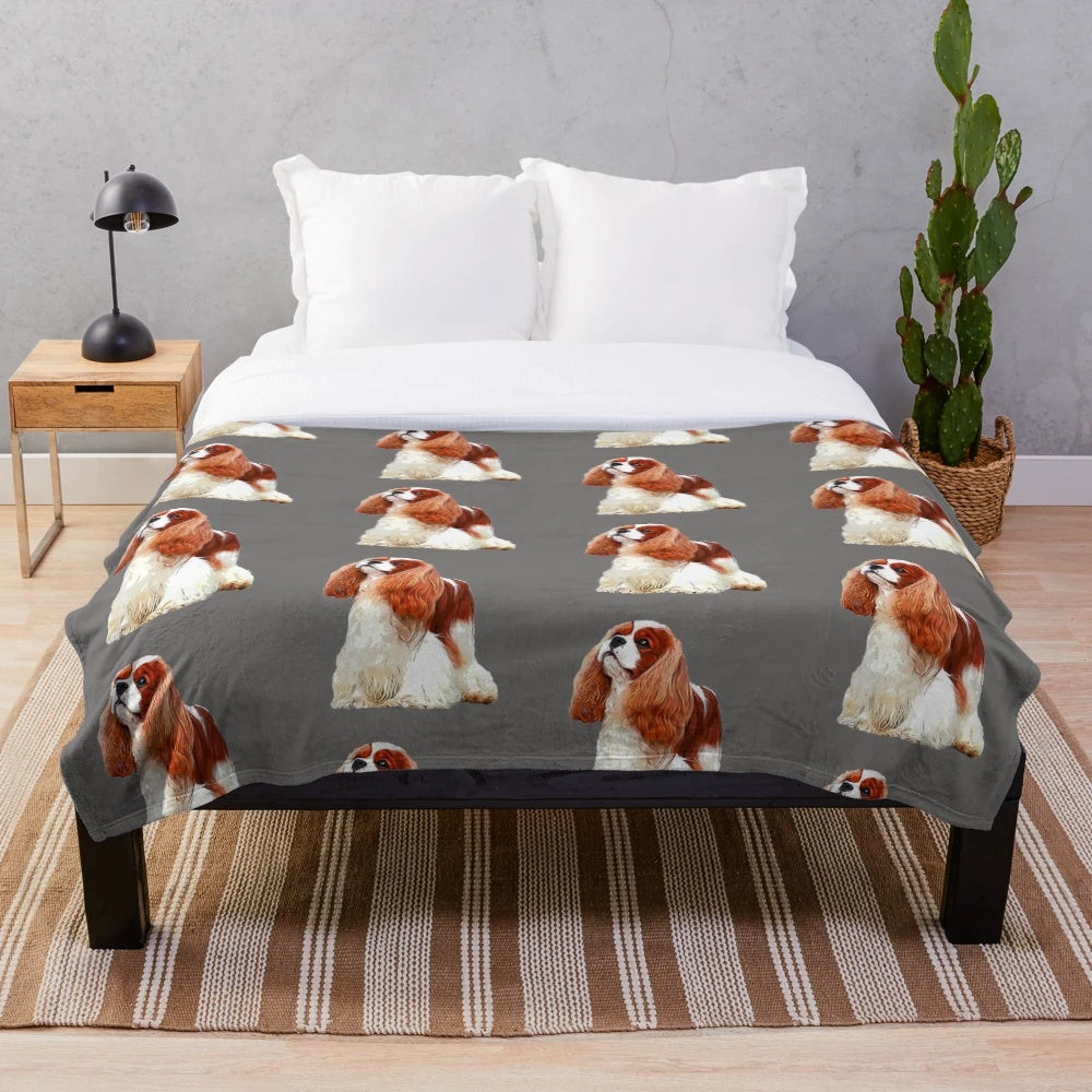 Cavalier King Charles Spaniel Plush Blanket with Cute Puppy Face