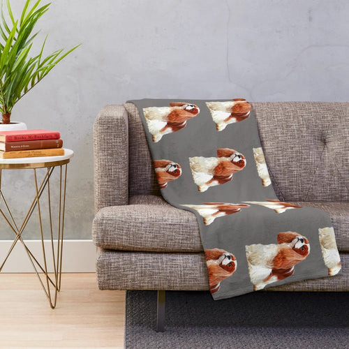Cavalier King Charles Spaniel Plush Blanket with Cute Puppy Face