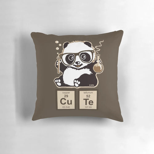 Cute and cuddly chemistry panda plush pillow featuring the periodic table elements