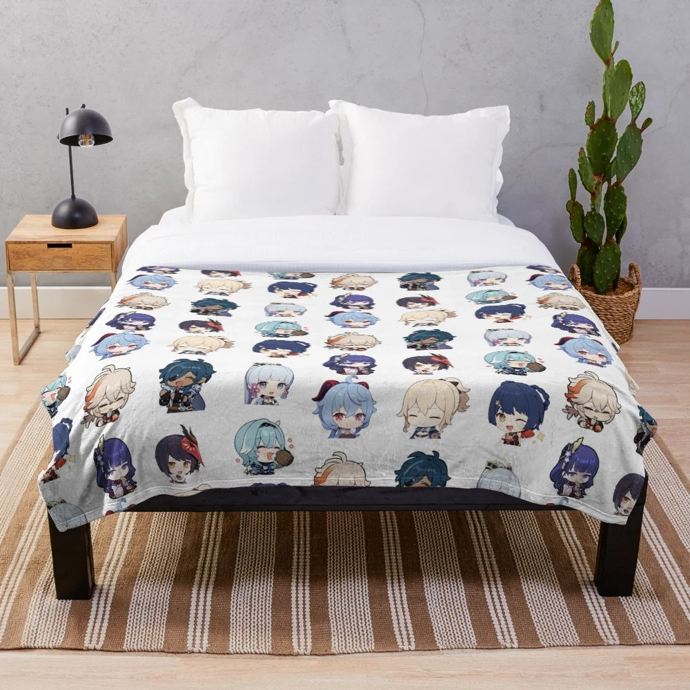 Genshin Impact characters chibi plush blanket