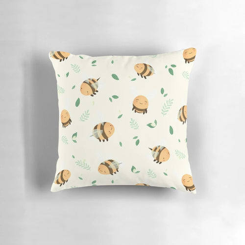 A soft, plush pillow featuring a cute, chubby bumble bee design