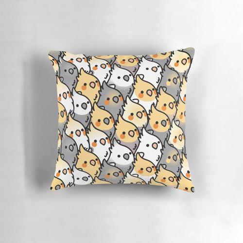 Chubby cockatiel pattern printed on a soft, plush pillow