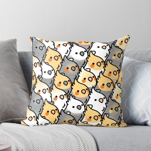 Chubby cockatiel pattern printed on a soft, plush pillow