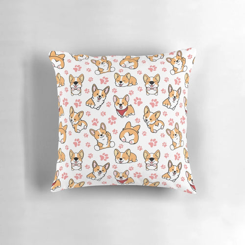 Soft, plush throw pillow featuring a cute corgi image