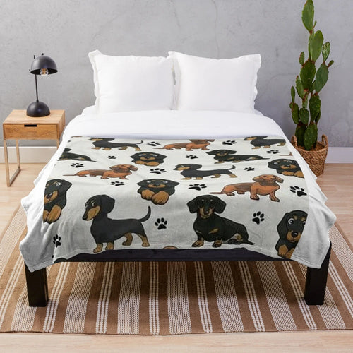 Dachshund dog cartoon print on a plush, cozy blanket