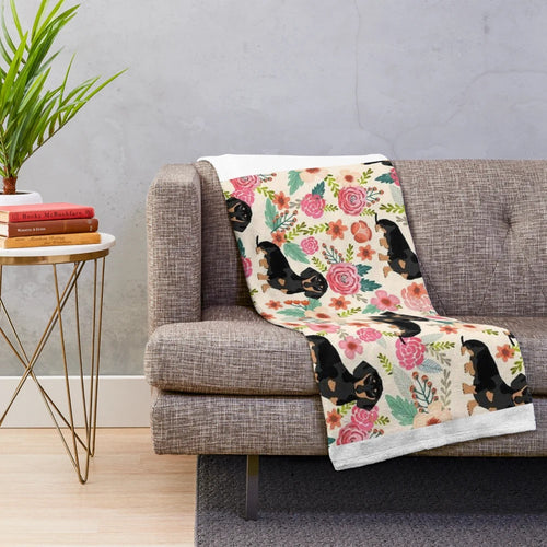 Dachshund dogs and flowers plush blanket