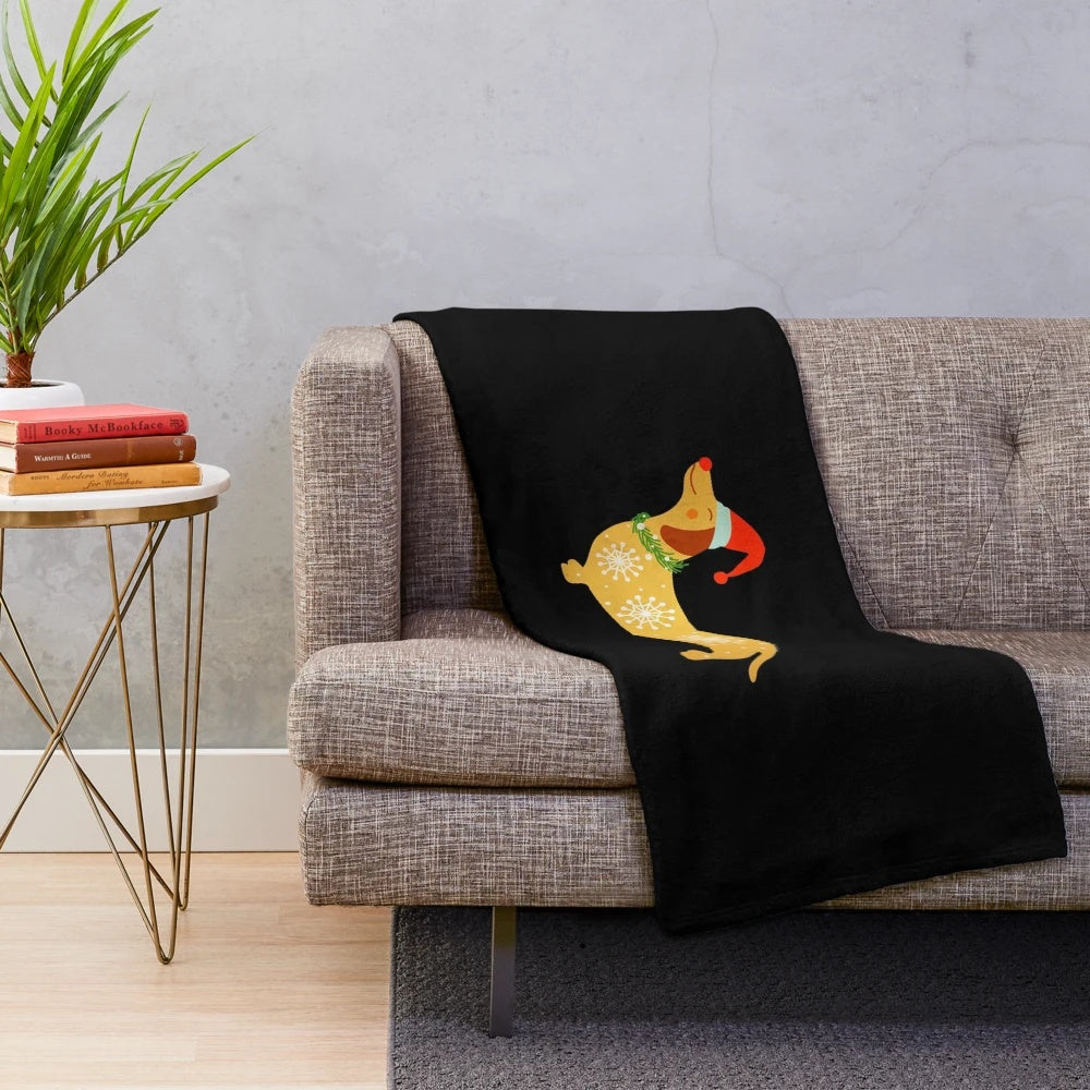 Cozy dachshund sausage dog plush blanket for the holidays