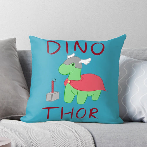 Soft and cuddly Dino Thor pillow with Mjolnir, the iconic Marvel superhero hammer