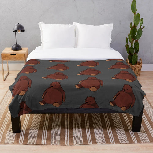 Djungelskog-inspired plush blanket featuring a cute doodle of the IKEA bear