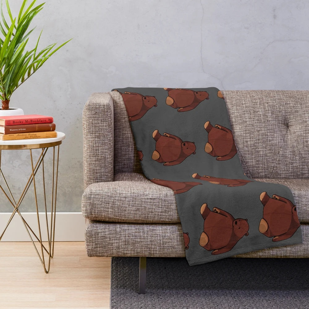 Djungelskog-inspired plush blanket featuring a cute doodle of the IKEA bear