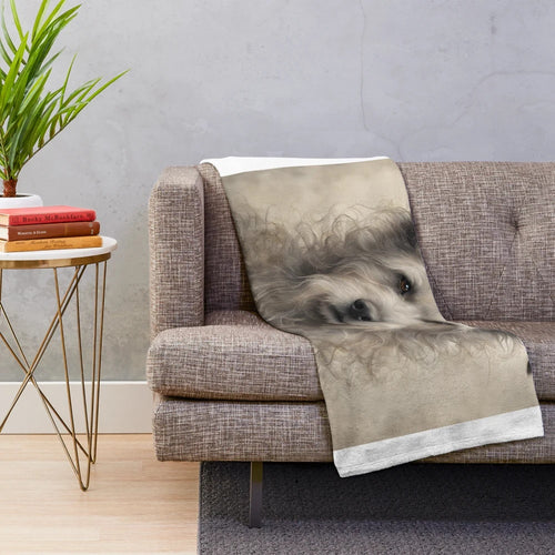 Soft, cozy plush dog blanket with a vintage, whimsical design