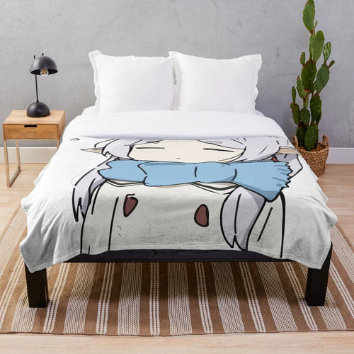 Sousou no Frieren inspired doodle plush blanket featuring a cute anime girl character