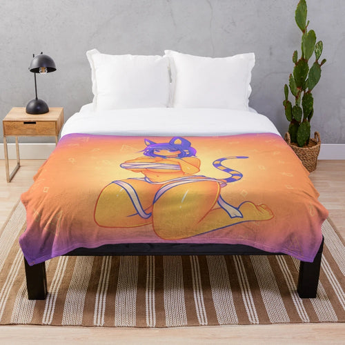 Soft and cuddly plush blanket featuring an Egyptian-inspired cat girl design