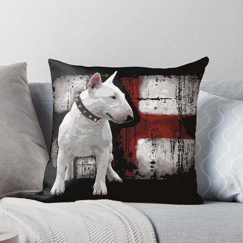 Comfortable decorative pillow featuring an illustration of an adorable English bullterrier dog