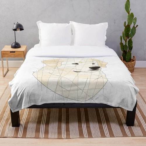 Soft and cuddly English Cream Golden Retriever plush blanket with geometric patterns
