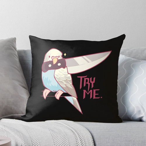 Soft and cuddly pillow featuring a cute female budgie design