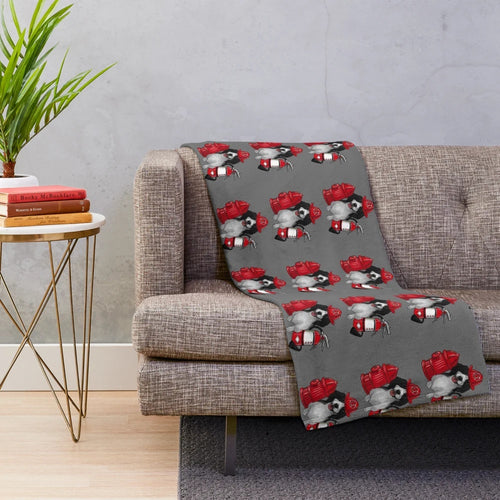 Cute illustration of a firefighter dog on a plush blanket