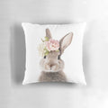 Whimsical floral bunny decorative throw pillow in pastel colors
