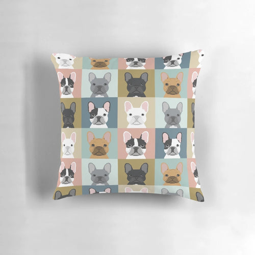 Colorful pattern featuring adorable French Bulldog portraits