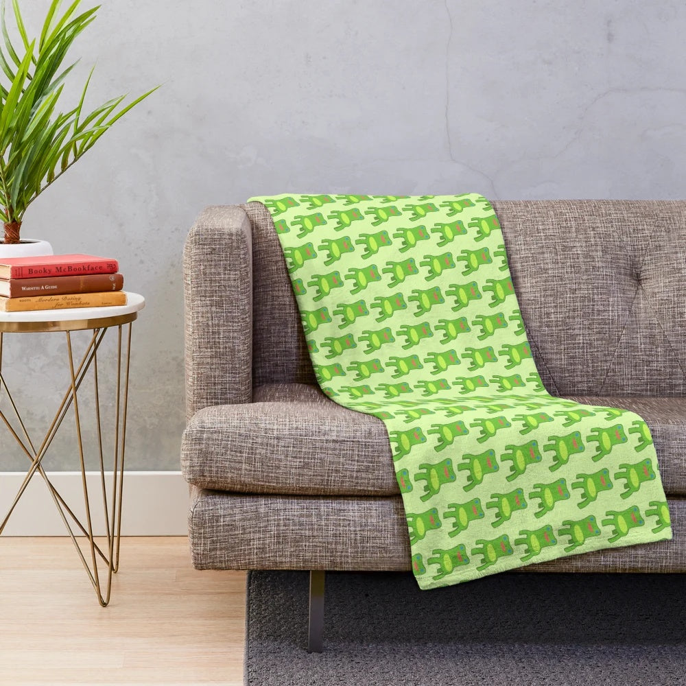 Frog inspired plush blanket with froggy chair design for Animal Crossing fans
